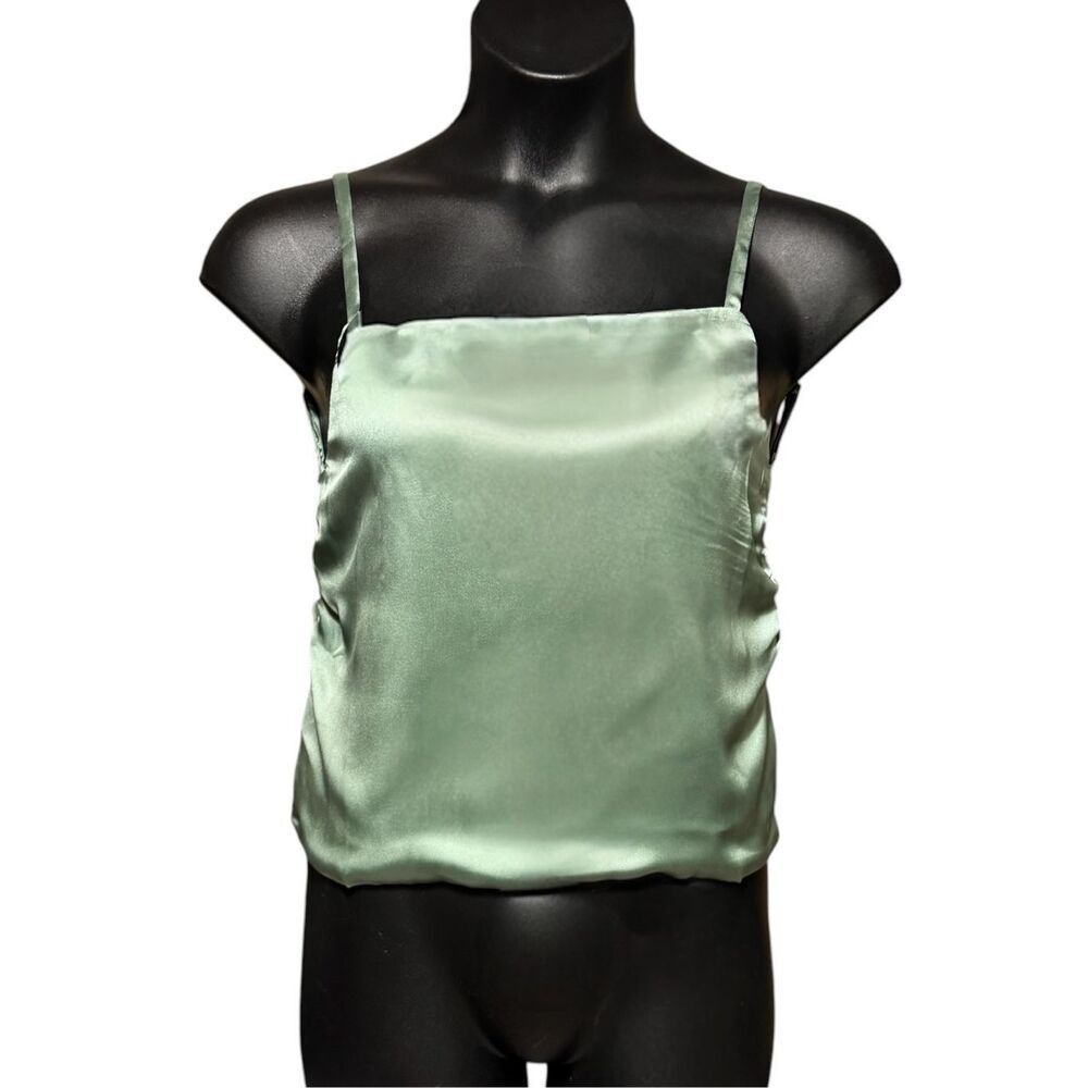 HYFVE Sage Green Satin Silky Back Tie Cami Tank Top Bow Open Back NWT - Picture 10 of 11